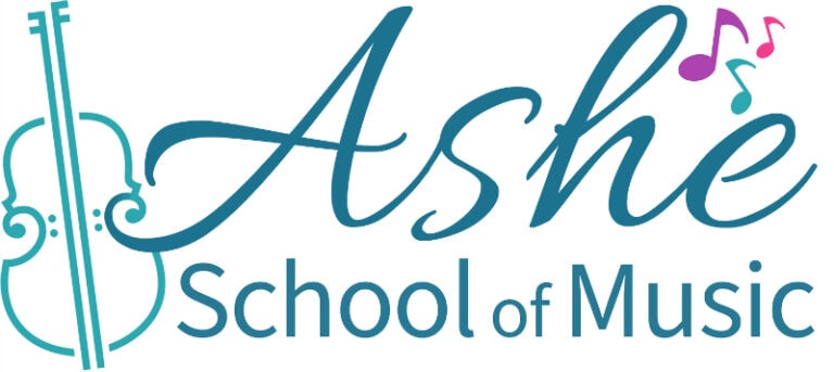 Ashé School of Music logo with a violin and musical notes.