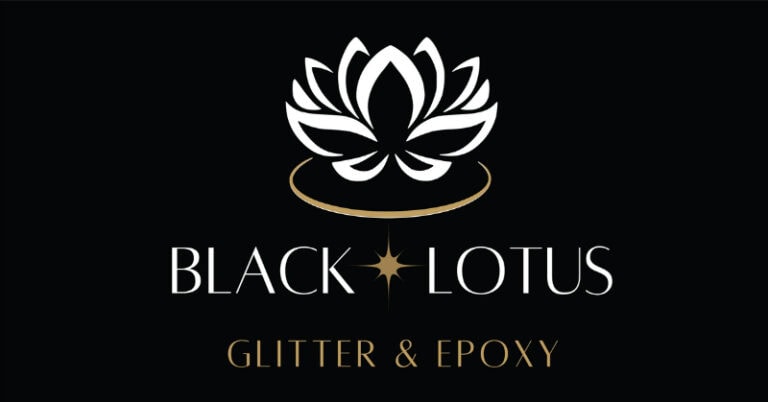 Black Lotus Glitter & Epoxy logo with a stylized lotus flower and star.