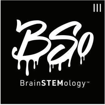 BrainSTEMology logo with stylized 'BSO' and dripping paint effect.