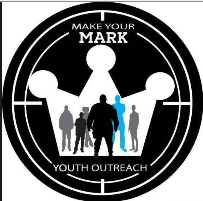Silhouette of a group of people with a large crown and the text 'Make Your Mark' and 'Youth Outreach.
