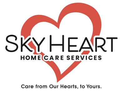 SkyHeart Home Care Services logo with a red heart outline and black text.