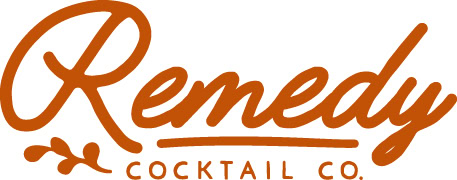 Remedy Cocktail Co. logo with stylized text and a small decorative element.