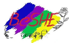 Colorful brush strokes with the word 'BESHE' and a rose drawing.