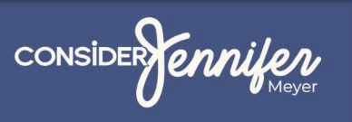 Consider Jennifer Meyer logo with white text on a blue background.