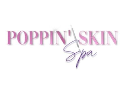 Poppin' Skin Spa logo with pink and purple text.