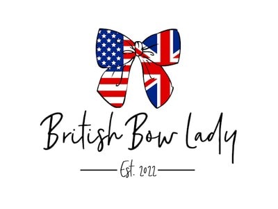 British Bow Lady logo with a bow featuring the US and UK flags.