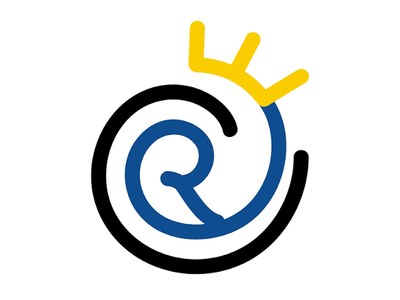Abstract clock design with black, blue, and yellow elements.