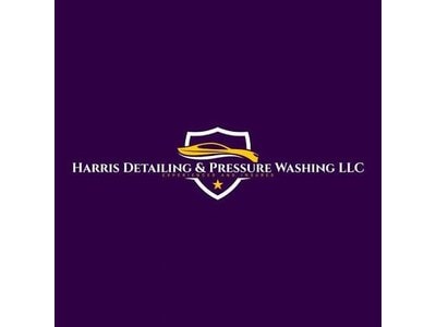 Harris Detailing & Pressure Washing LLC logo on a purple background.