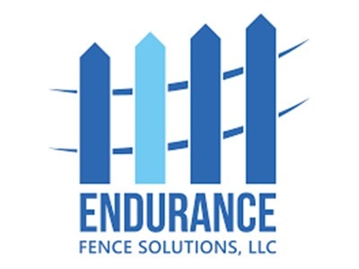 Blue and light blue stylized fence with the word "ENDURANCE" and "FENCE SOLUTIONS, LLC" beneath it.