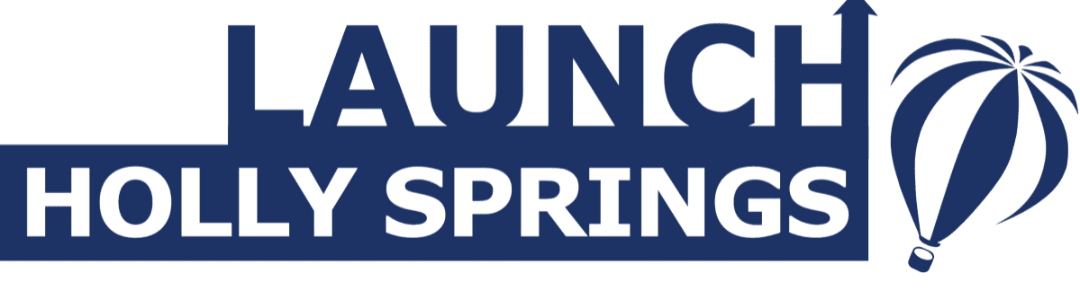 LAUNCH HOLLY SPRINGS logo with a stylized parachute icon in blue.