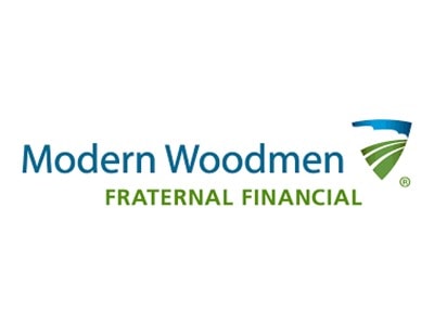 Modern Woodmen Fraternal Financial logo with blue and green design elements.