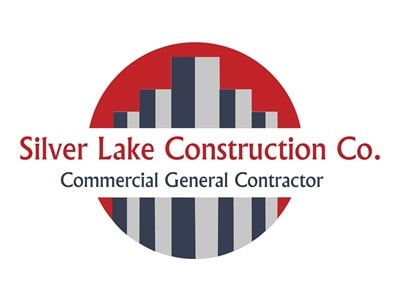 Silver Lake Construction Co. logo with a red and gray circular design featuring a cityscape silhouet.