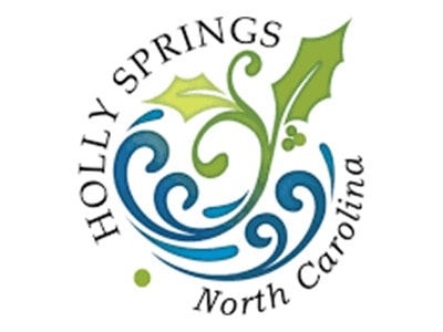 Holly Springs North Carolina logo with stylized holly leaves and waves.